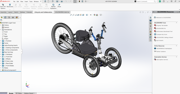 Bowhead bike model in SOLIDWORKS