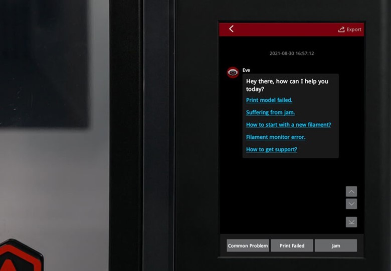 A Raise3D printer touchscreen interface displaying a welcome message and several menu options