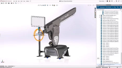 A detailed 3D design model of the Proteus Motion training system displayed within SOLIDWORKS software.