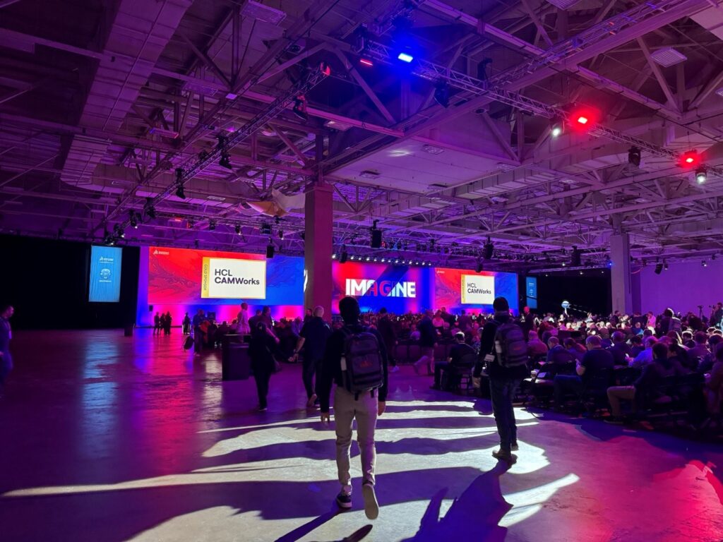 A crowd gathers at the main stage for the opening speeches at 3DEXPERIENCE World