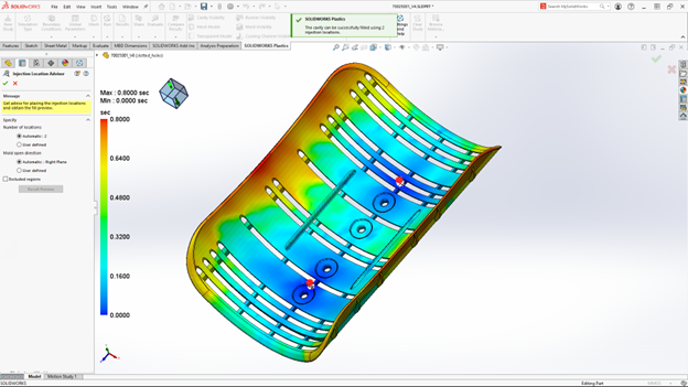 A SOLIDWORKS interface displaying a thermal or fluid simulation analysis.