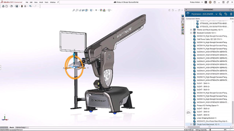 A SOLIDWORKS interface displaying a 3D model of the Proteus training machine.