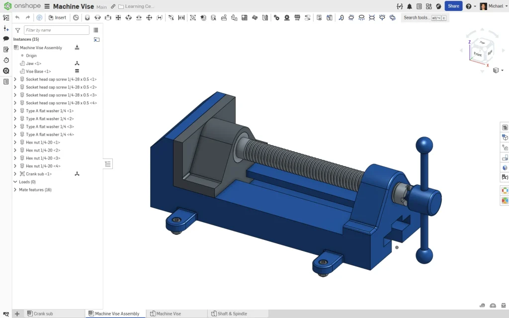Environnement de modélisation CAO Onshape.